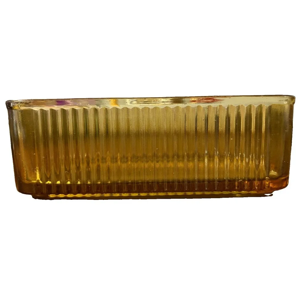 Vintage Amber Glass Rectangular Refrigerator Dish Ribbed Utility Container 8